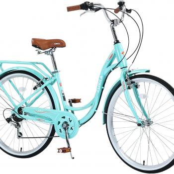 26 Inch Beach Cruiser Bike for Women, Hybrid Cruiser Bike with Adjustable Seat, 7 Speeds Commuter Bike with Anti-Skid Tires& V-Brakes, Lightweight Carbon Steel Bike for Women,Multi Color