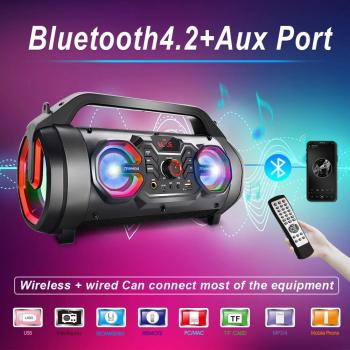 Portable Bluetooth Speaker with Subwoofer, Wireless Speakers with Booming Bass, FM Radio, RGB Lights, EQ, Stereo Sound, 10H Playtime, 30W Loud Speaker for Home, Outdoor, Party, Travel, Camping, Gifts