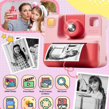 Kids Camera Instant Print, Christmas Birthday Gifts for Toddle Girls Boys Age 3-12, 20MP & 1080P Selfie Digital Camera with 3 Roll No-Ink Print Paper 32G SD Card - Pink