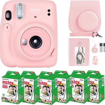 Fujifilm Instax Mini 11 Camera with Fujifilm Instant Mini Film (60 Sheets) Bundle with Deals Number One Accessories Including Carrying Case, Selfie Lens, Photo Album, Stickers (Blush Pink)