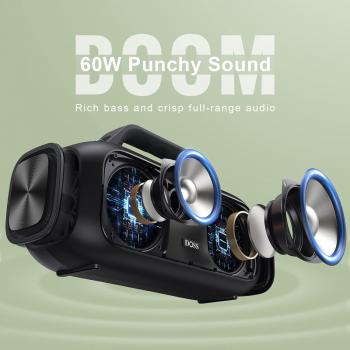 DOSS Extreme Boom Bluetooth Outdoor Speaker with 60W Mighty Sound, Deep Bass, 30H Playtime,10400mAh Power Bank, IPX6 Waterproof Speaker with Portable Strap for Camping, Pool, Beach, Garage, Work