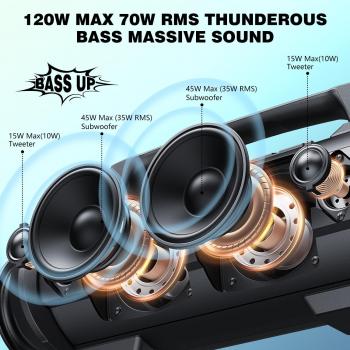 W-KING Portable Speaker, 120W Peak 70W RMS Bluetooth Speaker Wireless Loud IPX6 Waterproof Bluetooth Speakers with Subwoofer/Bass Boost/Hi-Fi Stereo/42H/Powerbank/MIC in, Party Large Outdoor Boombox