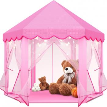 Princess Tent Girls Large Playhouse,Gift for 3 4 5 6 7 8+ Year Girl, Doll Dream House Castle Play Tent with Star Lights Toy for Kids Indoor and Outdoor Activity,Ideal Gift,57'' x 55'' (DxH)