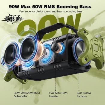 W-KING Bluetooth Speaker, 90W Peak 50W RMS Portable Speakers Bluetooth Wireless Loud, IPX6 Waterproof Outdoor Large Bluetooth Speaker Subwoofer/Bass Boost/DSP/40H Playtime/Stereo Pairing/Power Bank/TF