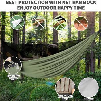 Camping Hammock - Hammocks with Mosquito Net Tent and Rain Fly Tarp, Portable Single & Double Nylon Parachute Hammock with Heavy Duty Tree Strap, Indoor Outdoor Backpacking Survival Travel