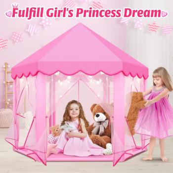 Princess Tent Girls Large Playhouse,Gift for 3 4 5 6 7 8+ Year Girl, Doll Dream House Castle Play Tent with Star Lights Toy for Kids Indoor and Outdoor Activity,Ideal Gift,57'' x 55'' (DxH)