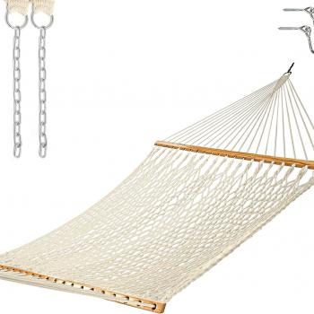 Castaway Living 13 ft. Double Traditional Hand Woven Cotton Rope Hammock with Free Extension Chains & Tree Hooks, Designed in The USA, Accommodates Two People with a Weight Capacity of 450 lbs.