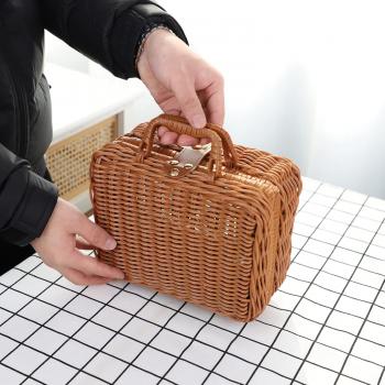 Natural Handwoven Wicker Handbag,Rectangular Basket Purse,Women Straw Tote,Wicker Square Crossbody Rattan Bag,Boho Bag Woven Handbag