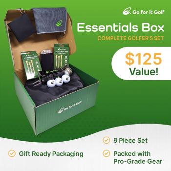 Essentials Box - Complete Golfer's Set with Golf Balls, Dual-Length Tees, Towels, Ball Mark Repair Tool, Marker Holder, Chipping Net & Can Sleeve Accessories - for Men & Women Golfers