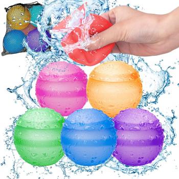 Reusable Water Balloons for Kids Adults, Refillable Summer Beach Pool Toys for 3 4 5 6 7 8 9 10 11 12 Year Old Boys Girls, Quick Fill Self-Sealing Outdoor Backyard Activities Games for Fun (6 Pcs)