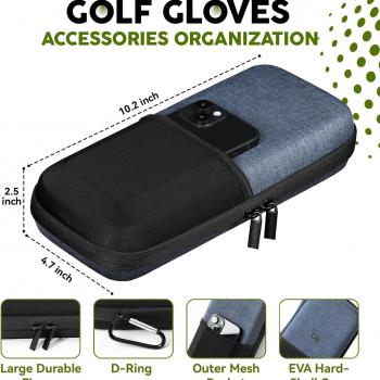 Odor-Proof Golf Glove Holder Case for Men with Glove Shaper - Fits Golf Club Bag, Golf Organizer Storage for Phone, Tees, Divot Tool, Ball Markers, Golf Accessories, Golf Father Day Gifts for Men