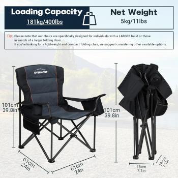 Overmont Oversized Folding Camping Chair - 450lbs Support with Padded Cushion Cooler Pockets - Heavy Duty Collapsible Chairs for Sports Garden Beach Fishing Black