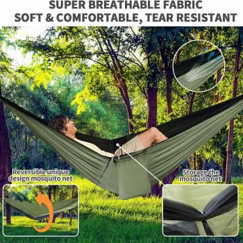 Camping Hammock - Hammocks with Mosquito Net Tent and Rain Fly Tarp, Portable Single & Double Nylon Parachute Hammock with Heavy Duty Tree Strap, Indoor Outdoor Backpacking Survival Travel