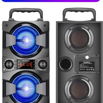 60W Bluetooth Speakers Portable Wireless Speaker with Double Subwoofer Heavy Bass, FM Radio, Microphone, Lights, Remote EQ, Loud Boom Box Stereo Sound System Speaker for Home Outdoor Party Gifts(1MIC)