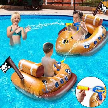 [Water Squirt Guns] Pirate Ship Pool Float for Kids 3-11 Years, Inflatable Battle Swimming Pool Toys Fun Ride-ons Floaties for Toddler Boys Girls Summer Outdoor Pool Party Gift Toys Games