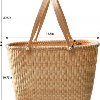 Nantucket with Handle Tall Tote Office Tote Handmade Cane-on-cane Weave Tote Handbags Picnic Baskets Large Tote Bag for Women Top Handle Handbag With Home Outdoor Storage