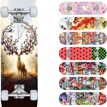 Skateboards for Beginners, 32"X8" Inch Standard Complete Skateboard for Adults Youths Teens Kids Girls Boys 8 Layer Canadian Maple Double Kick Concave with Skate Tool