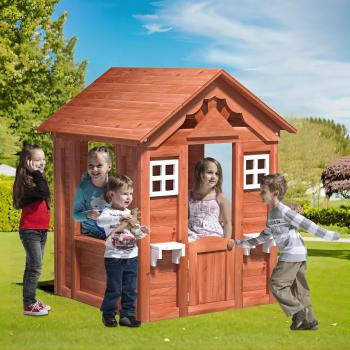 Outdoor Playhouse for Age 3-6 Years Boy Girl, All Wooden Kids Cottage Playhouse with Serving Station 2 Windows and Flowerpot Holder, Playset for Outdoor Garden, Lawn, Patio, Backyard