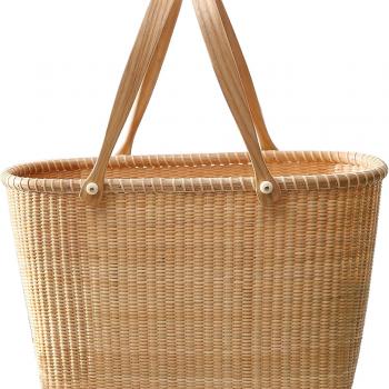 Nantucket with Handle Tall Tote Office Tote Handmade Cane-on-cane Weave Tote Handbags Picnic Baskets Large Tote Bag for Women Top Handle Handbag With Home Outdoor Storage