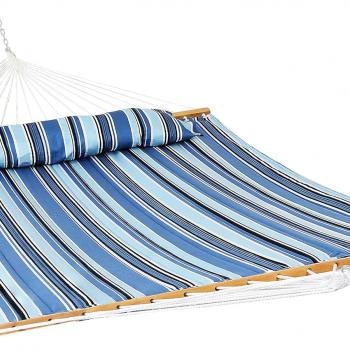 Sunnydaze Outdoor Quilted Fabric Hammock - Two-Person with Spreader Bars - Heavy-Duty 450-Pound Capacity - Misty Beach