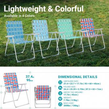 #WEJOY Folding Webbed Lawn Beach Chair - Oversized 17-in High Beach Chair for Adults Heavy Duty,Aluminum High Seat Camping Chair for Outdoor Garden Park Backyard