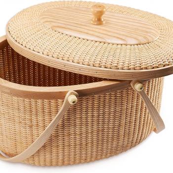 Nantucket style basket Picnic Basket rattan Handmade Products woven Sewing storage basket Two swing handles Tote Bag For Women