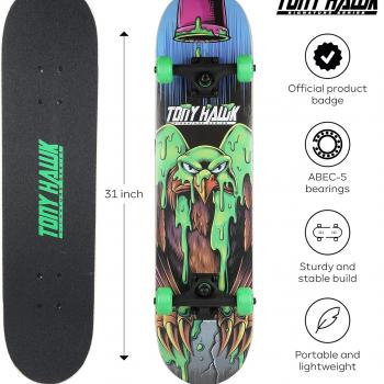 Tony Hawk 31" Skateboard - Signature Series Skateboard with Pro Trucks, Full Grip Tape, 9-Ply Maple Deck, Ideal for All Experience Levels