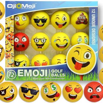 Oji-Emoji Premium Emoji Golf Balls, Unique Professional Practice Golf Balls, 12-Pack Emoji Golfer Novelty Golf Gift for All Golfers, Fun Golf Gifts for Men, Dads, Women, Kids, golf accessories