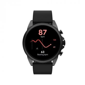 Fossil Men's Gen 6 44mm Stainless Steel and Silicone Touchscreen Smart Watch, Color: Black (Model: FTW4061V)