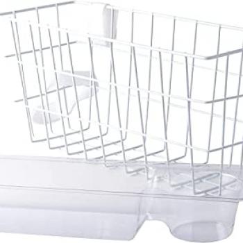 HealthSmart Walker Storage Basket with Cup Holder and Insert Tray, No Tools Needed, White, 16 x 5.5 x 7, Walker Accessories