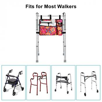 supregear Accessories Bag for Walker, Wheelchair, Rollator for Seniors, w/Cup Holder-Folding Walker Basket Large Capacity Waterproof Walker Caddy Pouch (Floral)