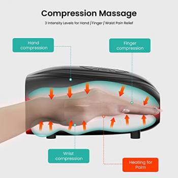 Snailax Hand Massager with Heat, Compression, Vibration, Wireless Hand Massager for Arthristis, Carpal Tunnel, Finger Numbness, Circulation, Pain from Wrist to Palm and Finger,Gifts(Black)