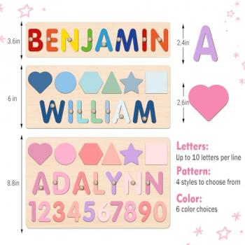 Name Puzzle for Kids Personalized, Montessori Learning Toddler Toys for Boy Girl Alphabet Puzzle, 1st Birthday Girl Gifts, Personalized Baby Gifts for 1+ Year Old Boys Christmas Baby Gifts