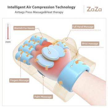 zaza Hand Massager with Heat and Compression,Airbags Press Massage Carpal Tunnel,Palm and Fingers,for Relieve Pain and Soothe Muscle,PU Leather,Cordless Massage Glove Design,for Women