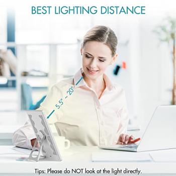 Fitfirst Light Therapy Lamp, 15000 Lux Simulated Sunlight, UV-Free LED Lamp with 3 Color Temperature & 4 Brightness Settings, Adjustable Timer, Foldable Stand for Home Office Travel