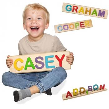 Personalized Name Puzzle for Toddlers 1-3 - Custom Name Puzzle for Kids Personalized for First Birthday Gift. Customized Wooden Name Puzzle. Makes A Great Personalized Baby Gift for Girls and Boys