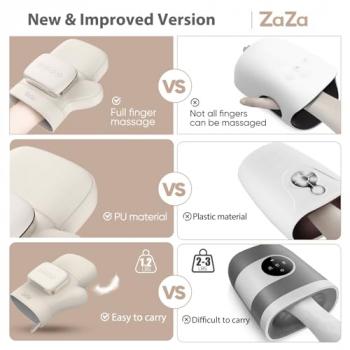 zaza Hand Massager with Heat and Compression,Airbags Press Massage Carpal Tunnel,Palm and Fingers,for Relieve Pain and Soothe Muscle,PU Leather,Cordless Massage Glove Design,for Women