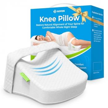 AUVON Contoured Leg Knee Pillow for Sleeping, Cooling Memory Foam Leg Pillow for Sciatica, Back, Knee and Joint Pain Relief, Helps Spine Alignment, Wedge Pillow for Side Sleepers with Removable Strap