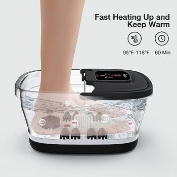 HOSPAN Collapsible Foot Spa with Heat, Bubble, Red Light, and Temperature Control, Foot Bath Massager with 8 Shiatsu Massage Rollers, Pedicure Foot Spa for Relaxation and Stress Relief, Black