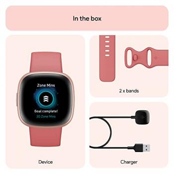 Fitbit Versa 4 Fitness Smartwatch with Daily Readiness, GPS, 24/7 Heart Rate, 40+ Exercise Modes, Sleep Tracking and more, Pink Sand/Copper Rose, One Size (S & L Bands Included)