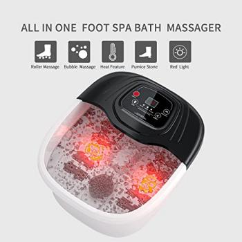 RIGHTMELL Foot Spa Bath Massager with Heat, Epsom Salt,Bubbles, Vibration and Red Light,8 Massage Roller Pedicure Tub for Stress Relief,Foot Soaker Acupressure Points&Temperature Control