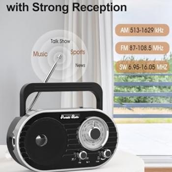 Portable AM FM SW Radio with Bluetooth,4000mAh Rechargeable Radio with Big Speaker,Flashlight,Large Knob,Earphone Jack,4 AA Battery Operated Radio,Transistor Radio with Best Reception for Home&Outdoor