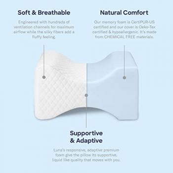 Luna Orthopedic Pillow Knee Pillow | Memory Foam Pillows for Hip Pain & Lower Back Pain Relief | Post Surgery Pillow, Sciatica Pain Relief Pillow for Adults | Knee Surgery Gifts