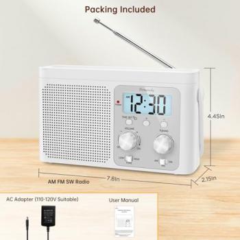 DreamSky Radio Portable AM FM Shortwave - Transistor Radio Plug in Wall or Battery Powered for Home Outdoor, Strong Reception, Large Dial Easy to Use, Digital Time Display, Small Gfits for Seniors