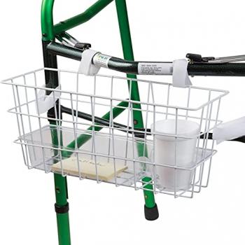 HealthSmart Walker Storage Basket with Cup Holder and Insert Tray, No Tools Needed, White, 16 x 5.5 x 7, Walker Accessories