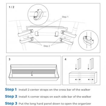 ISSYAUTO Walker Basket, Strap Mount Walker Cup Drink Holder with Two Split Board, Foldable Walker Storage Bag, Best Gift for Family and Friends - Gray (Not Fit Rollator Walkers)