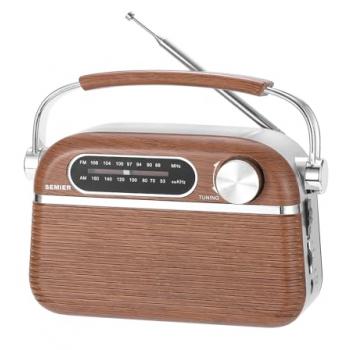 SEMIER Retro AM FM Radio with Best Reception, Bluetooth Speaker Portable Transistor Radio, Operated by 2X D Batteries Or AC Power Plug in Wall Radio with Big Speaker, Large Knob for Home and Outdoor