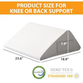 Ruqmuis Knee Wedge Pillow, 8"Wedge Pillow for Knee Pain Relief, Premium Memory Foam Knee Pillow for Back Sleeping, Triangle Wedge Pillow for Leg Elevation, Back Pain, Sciatica, Hip Support, White/Grey