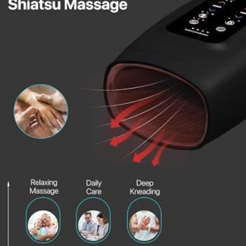 ALLJOY Hand Massager for Arthritis and Carpal Tunnel Relief, Touchscreen Cordless Hand Massager with Vibration and Heat, 6 Levels Pressure Point Therapy, Ideal Gifts for Women/Men (Black)