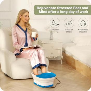 SOOKIFEET Foot Bath Spa Massager with Heat and Bubble Jets, Adjustable Temperature and 16 Massage Rollers for Reflexology, Autumn Winter Essentials Collapsible for Easy Folding and Storage - Blue